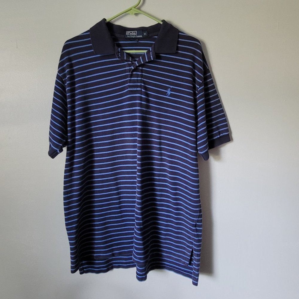 Polo by Ralph Lauren Shirt Men's XL Blue Striped Short Sleeve Button Collared